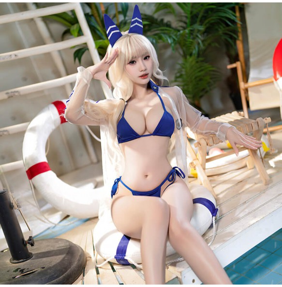 FEE ET MOI - Goddess of Victory Sheer Bikini Set  (White - Blue)